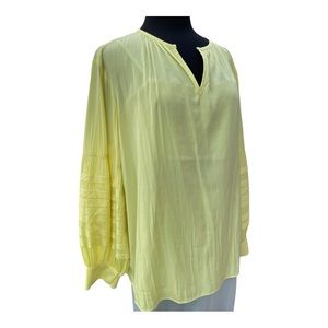 Chico's Size 3 US 16-18 Yellow Satin Balloon Pleated Long Sleeves Blouse Top